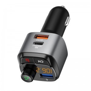 Bluetooth FM Transmitter, szivargyújtós autós töltő 1x USB, 1x USB QC3.0, 1x USB Type-C PD18W (C68)