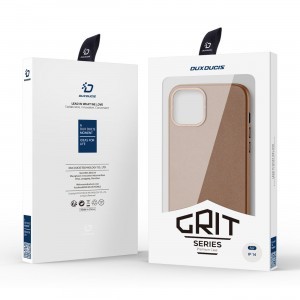 iPhone 14 Plus Dux Ducis Grit bőr tok (MagSafe kompatibilis) barna