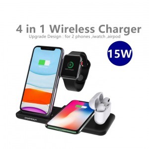 4 az 1-ben 15W vezeték nélküli QI töltő, iPhone, Apple Watch, AirPods töltőállomás