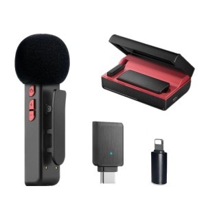 KF Concept E300 2,4 GHz-es vezeték nélküli Lavalier mikrofon töltőtokkal iOS lightning és USB Type-C csatlakozóval (KF10.040)