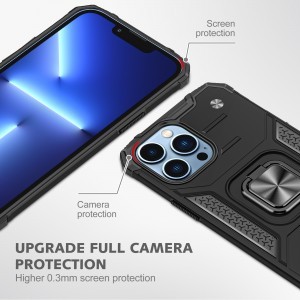 iPhone 14 Pro Ring Armor Case Kickstand tok kihajtható mágneses támasszal fekete Alphajack