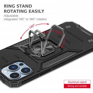 iPhone 14 Ring Armor Case Kickstand tok kihajtható mágneses támasszal fekete Alphajack