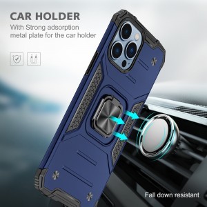 iPhone 14 Pro Ring Armor Case Kickstand tok kihajtható mágneses támasszal kék Alphajack