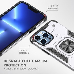 iPhone 14 Pro Max Ring Armor Case Kickstand tok kihajtható mágneses támasszal ezüst Alphajack