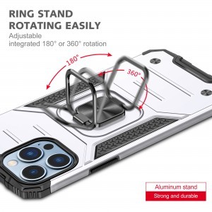 iPhone 14 Plus Ring Armor Case Kickstand tok kihajtható mágneses támasszal ezüst Alphajack
