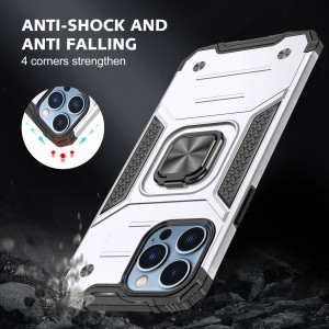 iPhone 14 Pro Max Ring Armor Case Kickstand tok kihajtható mágneses támasszal ezüst Alphajack