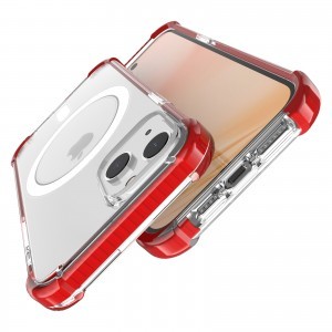 iPhone 14 Plus MagSafe kompatibilis átlátszó TPU tok piros kerettel Alphajack ütésálló