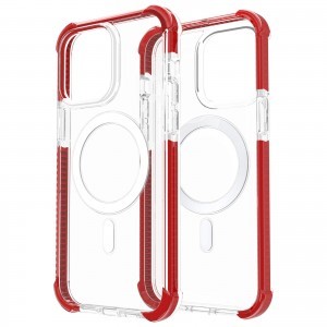 iPhone 14 Plus MagSafe kompatibilis átlátszó TPU tok piros kerettel Alphajack ütésálló