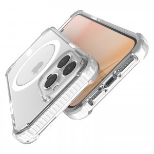 iPhone 14 Pro Max MagSafe kompatibilis átlátszó TPU tok fehér kerettel Alphajack