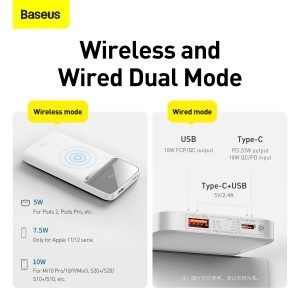  Baseus Power Bank 10000mAh mágneses indukciós töltő - USB + Type C - QC 3.0 PD 3.0 20W (PPCX010102) fehér
