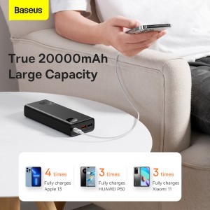  Baseus Power Bank 20000mAh Adaman Metal - 2xUSB + Type C - PD QC 3.0 30W with Type C to Type C cable (PPAD030001) fekete