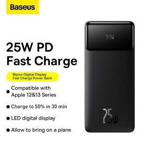  Baseus Power Bank 20000mAh Bipow - 2xUSB + Type C - PD 25W Type C to Type C (PPBD020301) fekete-4