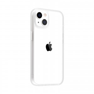 iPhone 14 átlátszó TPU tok edzett üveg hátlappal, fehér kerettel Alphajack