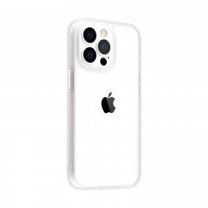 iPhone 14 Pro Max átlátszó TPU tok edzett üveg hátlappal, fehér kerettel Alphajack