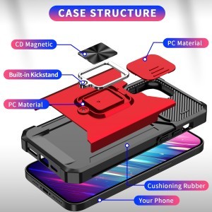 iPhone 14 Plus Ring Armor tok kameralencse védővel, kihajtható támasszal, kártyatartóval rózsaszín Alphajack
