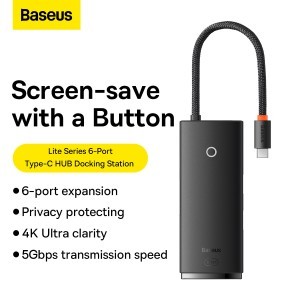 Baseus Adapter HUB - Type C - 2xUSB3.0 + Type C + HDMI 4K + SD + microSD (WKQX050001) fekete
