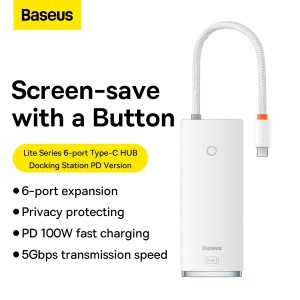 Baseus Adapter HUB - Type C - 2xUSB3.0 + Type C + HDMI 4K + SD + microSD - PD 100W (WKQX050102) fehér