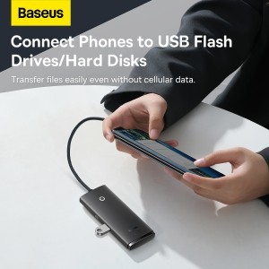 Baseus Adapter HUB - USB - 4xUSB3.0 - 25cm (WKQX030001) fekete