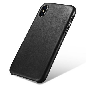  iPhone X fliptok Icarer Leather genuine valódi bőr Fekete