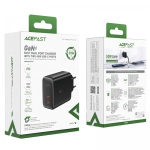 Acefast A29 PD 50W GaN (2 x USB Type C) dual portos töltő adapter fekete-5