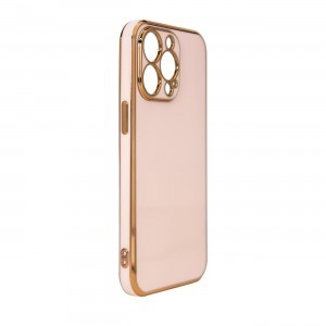 iPhone 13 Pro Max Lighting Color gél tok arany kerettel rózsaszín