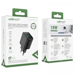 Acefast Töltő Adapter 2 X USB 18W QC 3.0 AFC, FCP fekete  (A33 black)