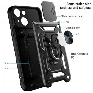 Samsung Galaxy S21 Plus Armor tok csúsztatható kamera lencse védővel fekete