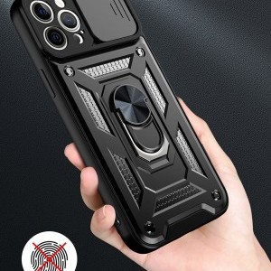 Realme 9 4G / 9 Pro Plus Armor tok csúsztatható kamera lencse védővel fekete