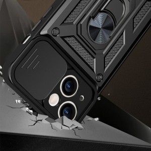 Samsung Galaxy A32 4G Armor tok csúsztatható kamera lencse védővel fekete