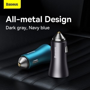 Baseus Golden Contactor Max Autós szivargyújtós töltő USB + Type C - QC PD 60W (CGJM000103) kék