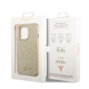 iPhone 14 Pro Max Guess PC/TPU Glitter Flakes Metal Logo tok arany (GUHCP14XHGGSHD)