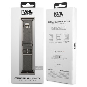 Apple Watch 4/5/6/7/8/SE (38/40/41mm) Karl Lagerfeld Karl Head PU óraszíj ezüst (KLAWMOKHG)