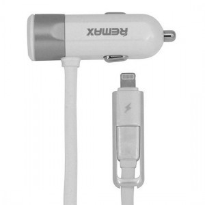 Remax RCC-102 autós töltő USB-micro USB, Lightning kábel 3.4A ezüst