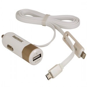 Remax RCC-102 autós töltő USB-micro USB, Lightning kábel 3.4A arany