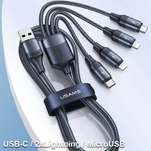 USAMS U73 4 az 1-ben 1,2 m 3A gyorstöltésű fonott kábel (2xlightning / microUSB / USB-C) (US-SJ516)
