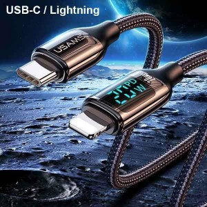 USAMS U78 USB-C – Lightning gyorstöltő kábel LED kijelzővel 1,2 m 20 W PD fehér (US-SJ545)
