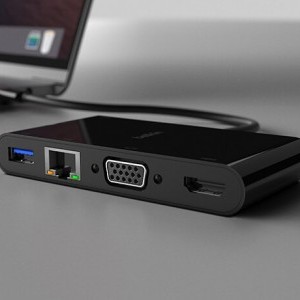 Belkin USB-C Multimédia adapter, HUB elosztó (ETHERNET - HDMI - VGA - USB-A) (AVC005BTBK) fekete
