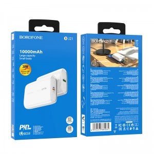 Borofone BJ21 Powerbank 10000mAh USB + Type-C PD 20W QC 3.0 18W fehér