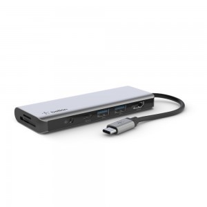 Belkin CONNECT USB-C 7 az 1-ben többportos adapter, HUB elosztó (AVC009btSGY) szürke