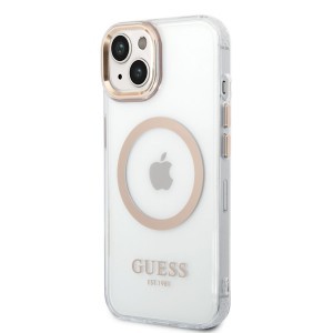 iPhone 14 Plus Guess Transparent MagSafe kompatibilis tok arany (GUHMP14MHTRMD)