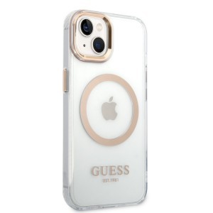 iPhone 14 Plus Guess Transparent MagSafe kompatibilis tok arany (GUHMP14MHTRMD)