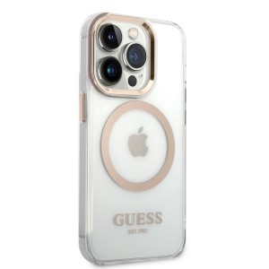 iPhone 14 Pro Guess Transparent MagSafe kompatibilis tok arany (GUHMP14LHTRMD)