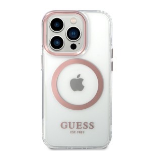 iPhone 14 Pro Guess Transparent MagSafe kompatibilis tok rózsaszín (GUHMP14LHTRMP)