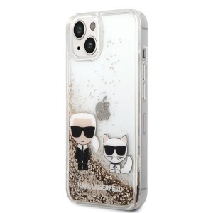 iPhone 14 Karl Lagerfeld Liquid Glitter Karl és Choupette tok arany (KLHCP14SGKCD)