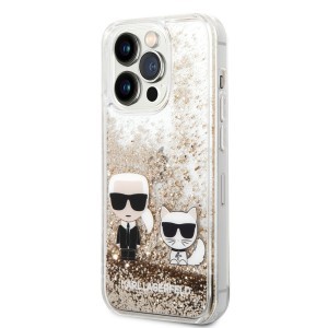iPhone 14 Pro Karl Lagerfeld Liquid Glitter Karl és Choupette tok arany (KLHCP14LGKCD)