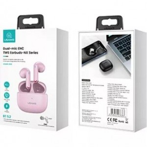 USAMS TWS NX10 Bluetooth 5.2 vezeték nélküli fejhallgató, mikrofon rózsaszín (BHUNX03)