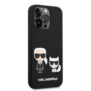 iPhone 14 Pro Max Karl Lagerfeld Liquid Silicone Karl és Choupette MagSafe kompatibilis tok fekete (KLHMP14XSSKCK)