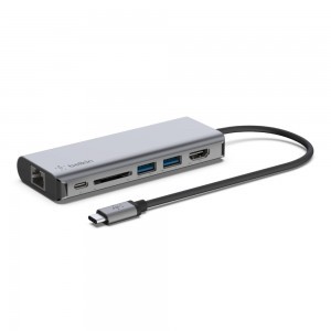 Belkin CONNECT USB-C 6 az 1-ben többportos adapter, HUB elosztó (AVC008btSGY) szürke
