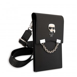 Karl Lagerfeld Saffiano Metal Ikonik Univerzális telefon tartó válltáska fekete (KLWBSAIPCK)