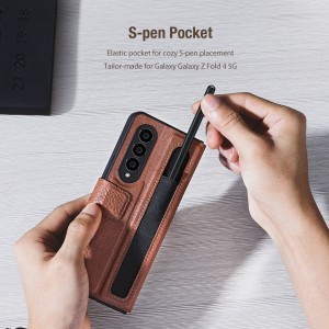 Samsung Galaxy Z Fold 4 5G Nillkin Aoge valódi bőr tok barna (S Pent nem tartalmaz)